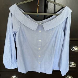 J Crew baby blue off the shoulder blouse